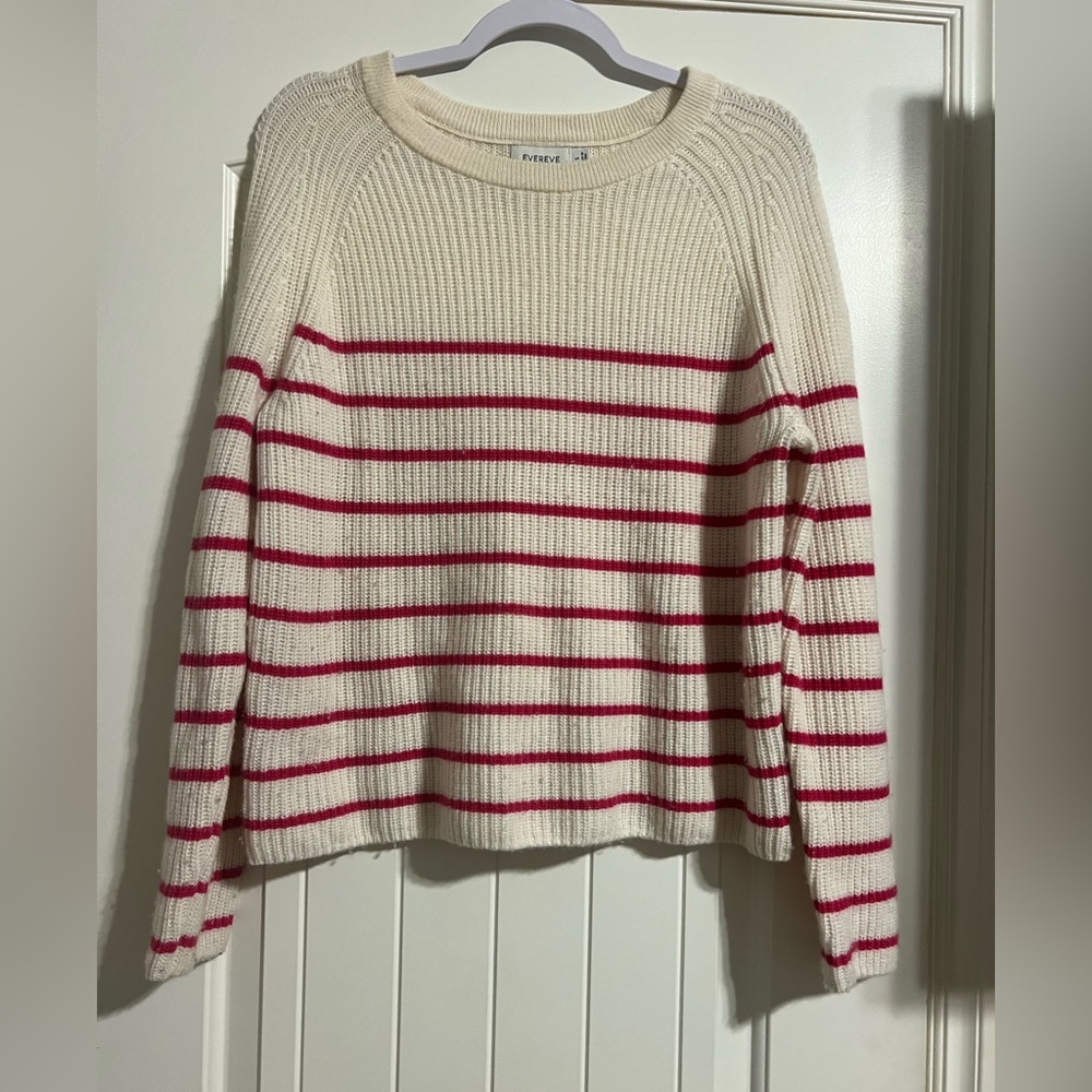 Evereve Women's Striped Cashmere Sweater - White and Pink Small